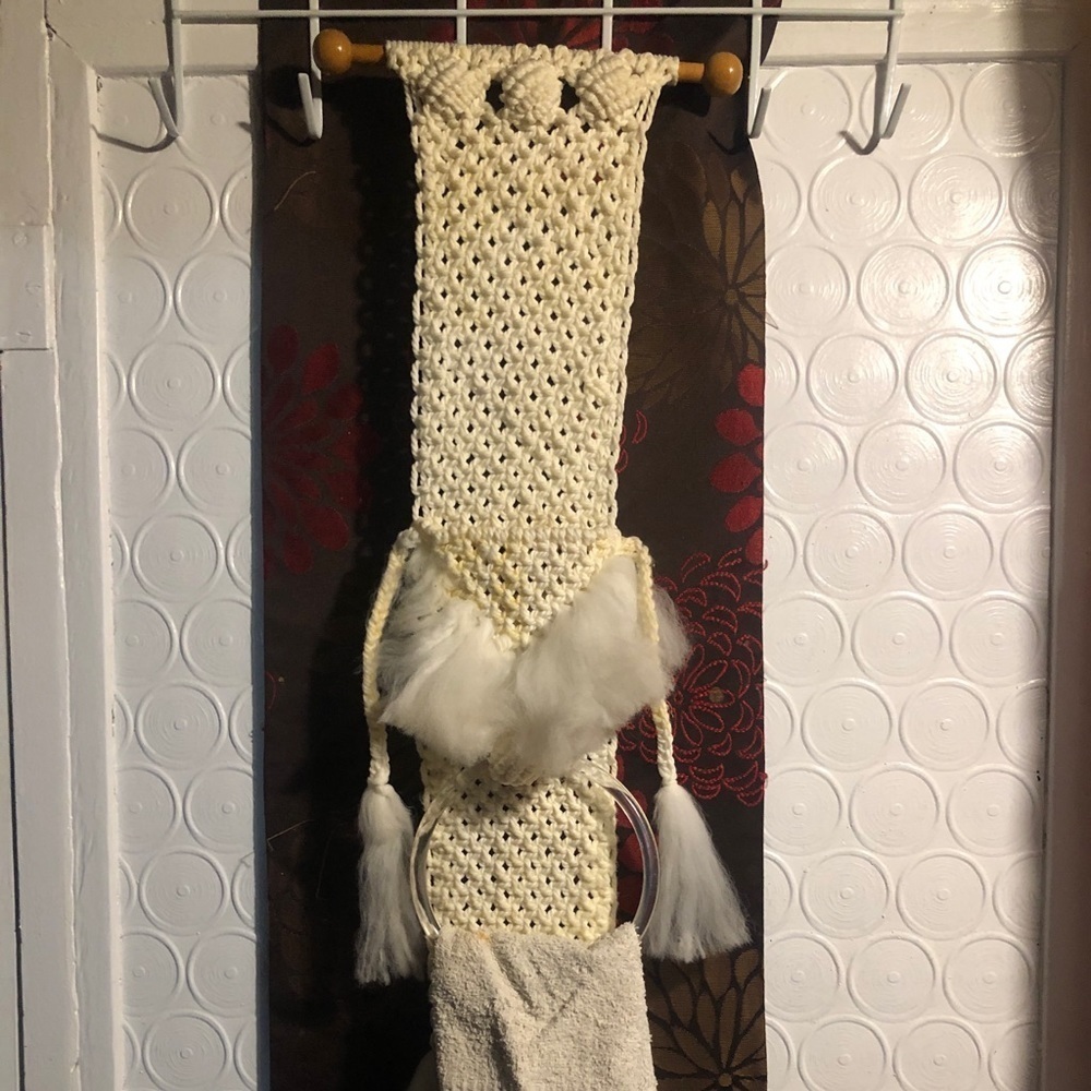 Vintage Macrame Towel Holder. Rare Find